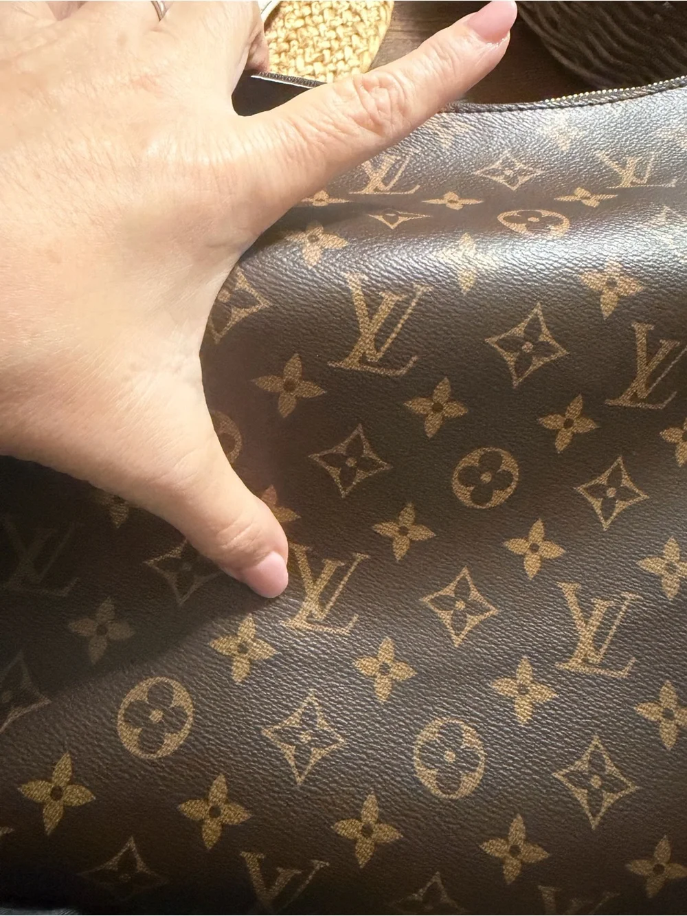 Louis Vuitton Monogram Shoulder Hobo in Brown with Red Trim